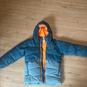 Columbia Kids Teal Blue Puffer Jacket with Orange Lining